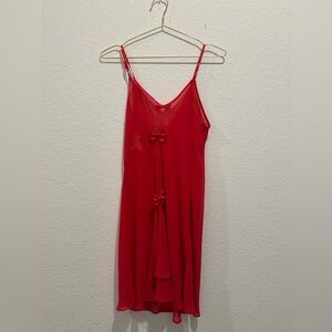 Vintage Dentelle Red sheer satin bow valentines lingerie Slip Dress